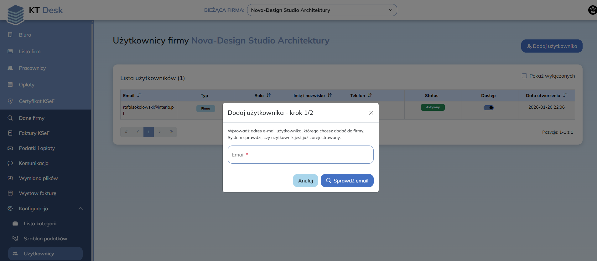 Dodaj użytkownika firmy